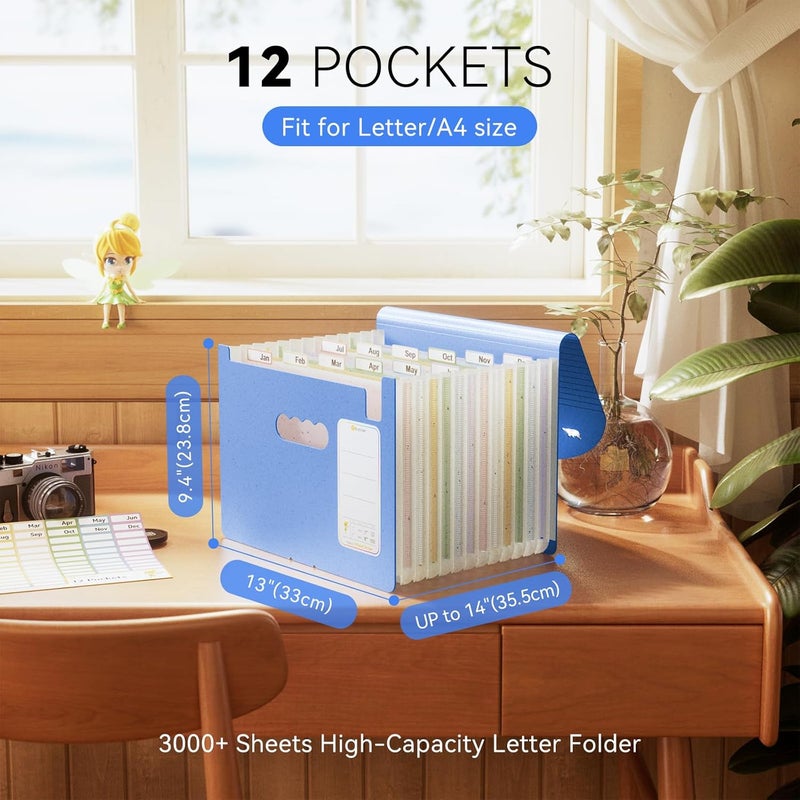 EcoStash 13-Pocket Accordion File Organizer,Wheat Straw Expanding File Folder with Polar Bear Cut-Out,Portable Monthly Paper Bill Tax Receipt Organizer, Letter A4 Size -UN Blue Polar Bear - Image 2